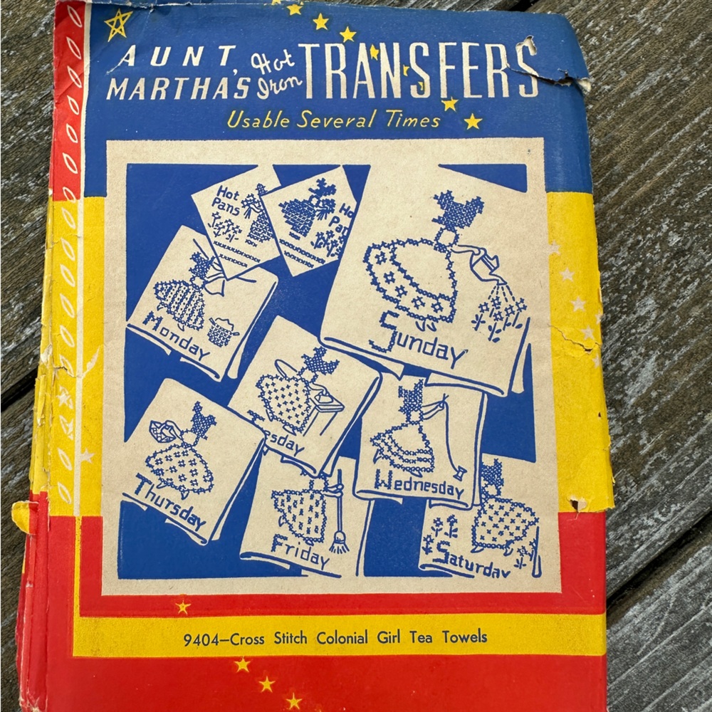 Aunt Martha's Colonial Girl Tea Towel Transfers